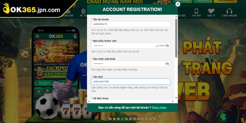 Điền thông tin vào biểu mẫu đăng ký OK365