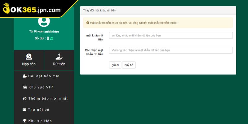 Nạp rút tiền OK365 quy trình rút